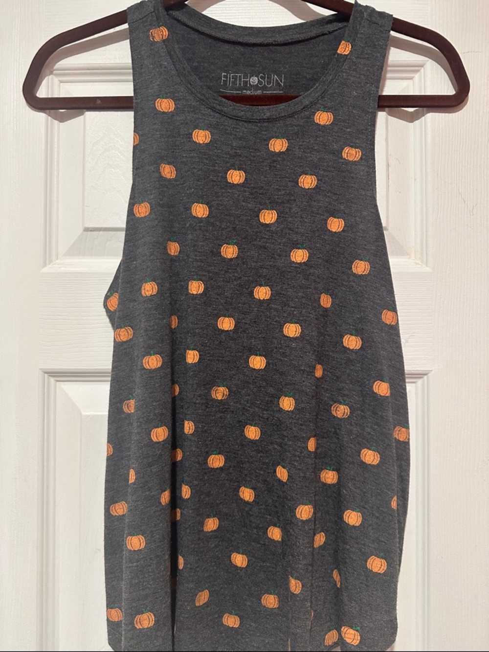 Fifth Sun Charcoal Gray Tank with Orange Pumpkin Print